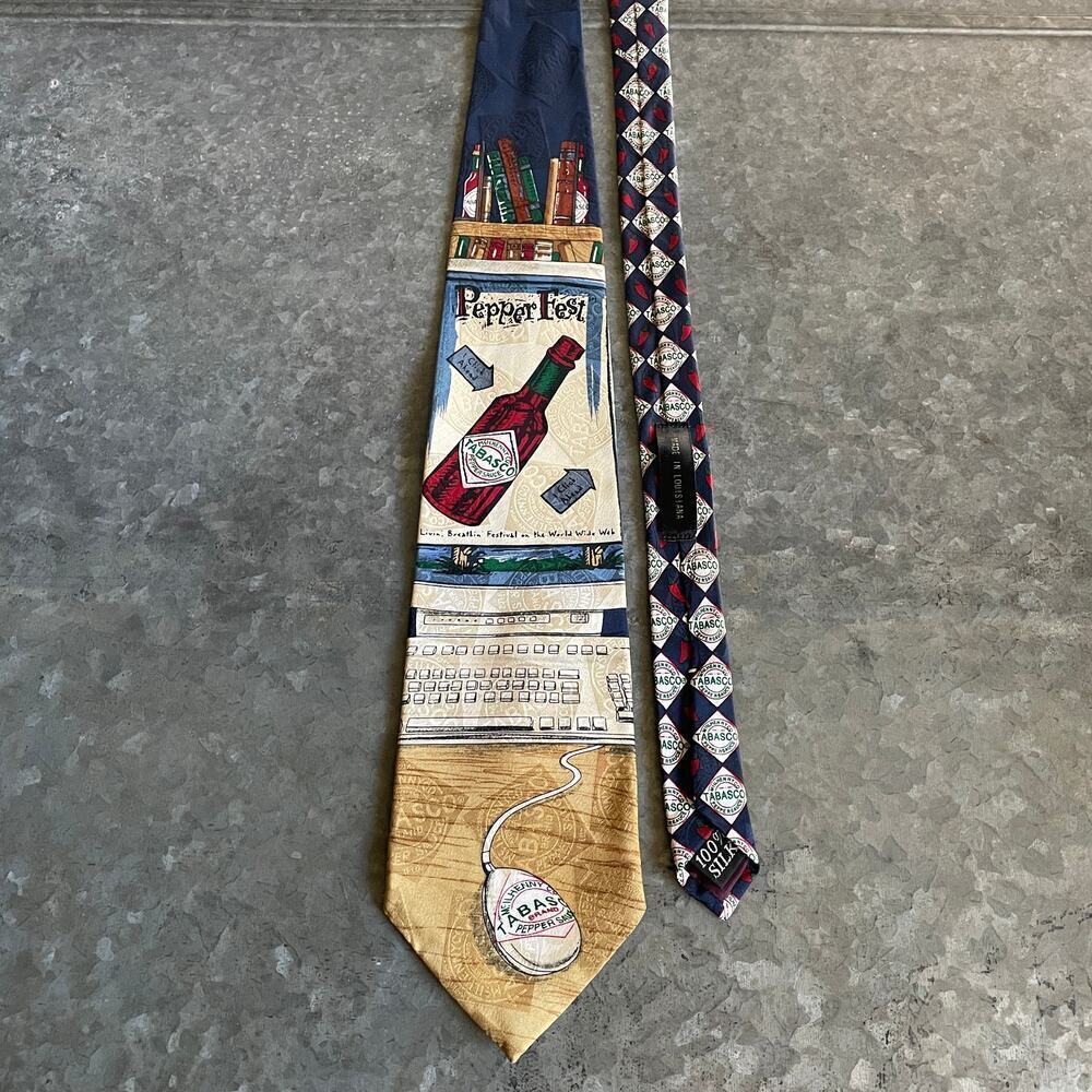 Vintage Tabasco Computer Keyboard Pepper Fest Festival Silk Tie 90s Hot Sauce